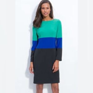 Adrianna Papell Colorblock Green, Blue, Black Dress